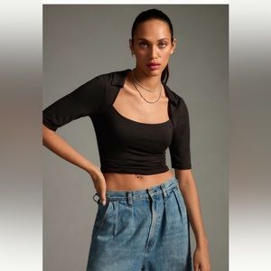 💙 Anthropologie Black Square Neck Top